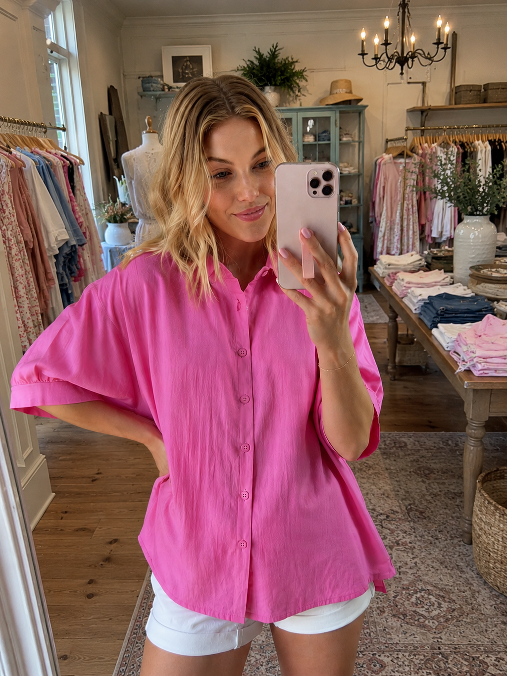 And The Why Oversized Linen Button Down Shirts Top