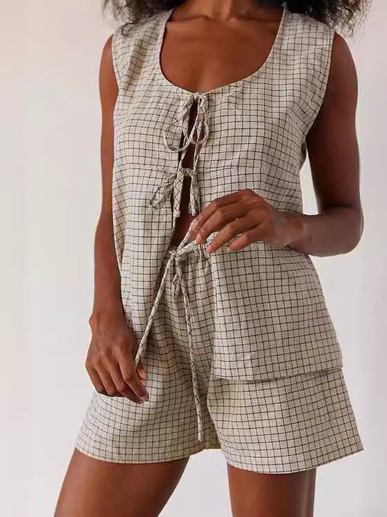 Beach Drawstring Shorts & Short-Sleeve Top Set