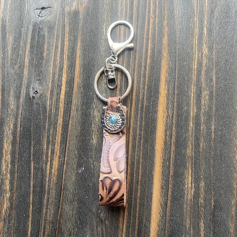Western Turquoise Leather Keychain