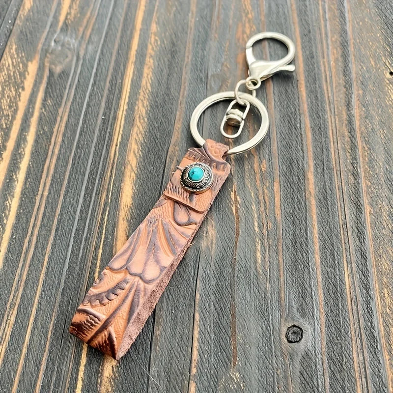 Western Turquoise Leather Keychain