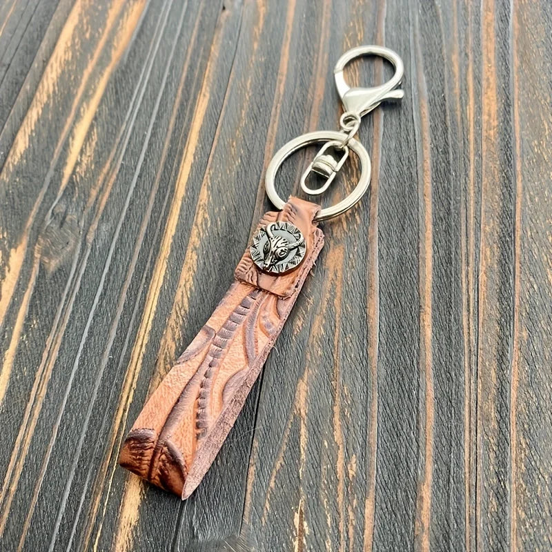 Western Turquoise Leather Keychain