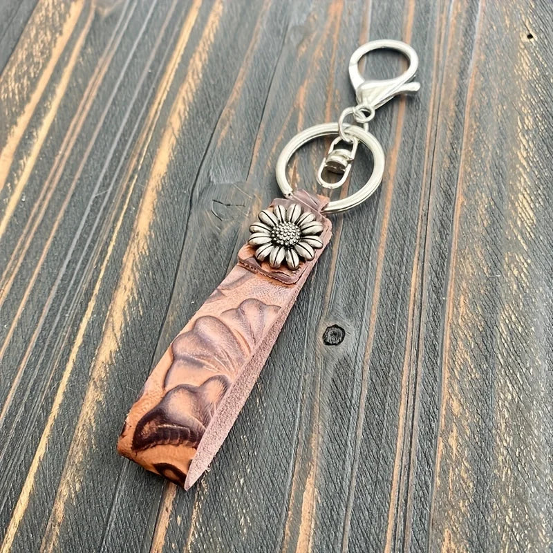Western Turquoise Leather Keychain