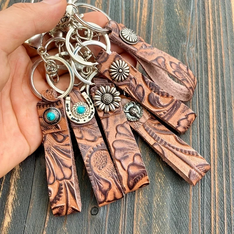 Western Turquoise Leather Keychain