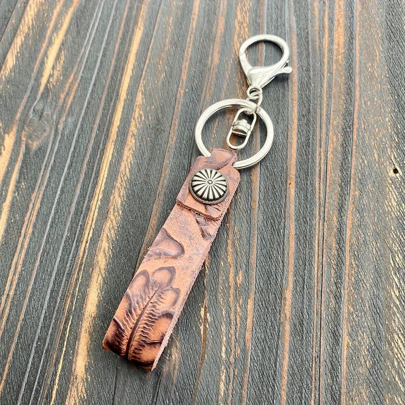 Western Turquoise Leather Keychain