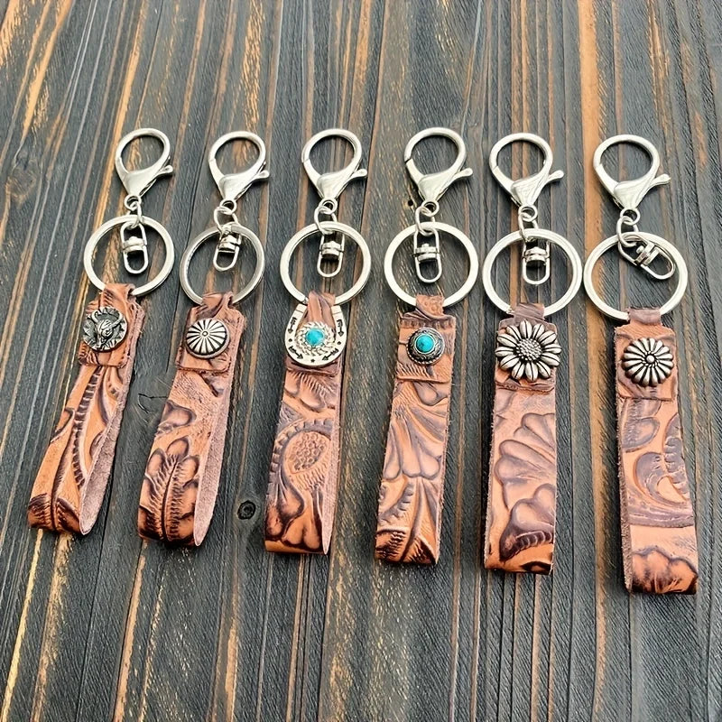 Western Turquoise Leather Keychain