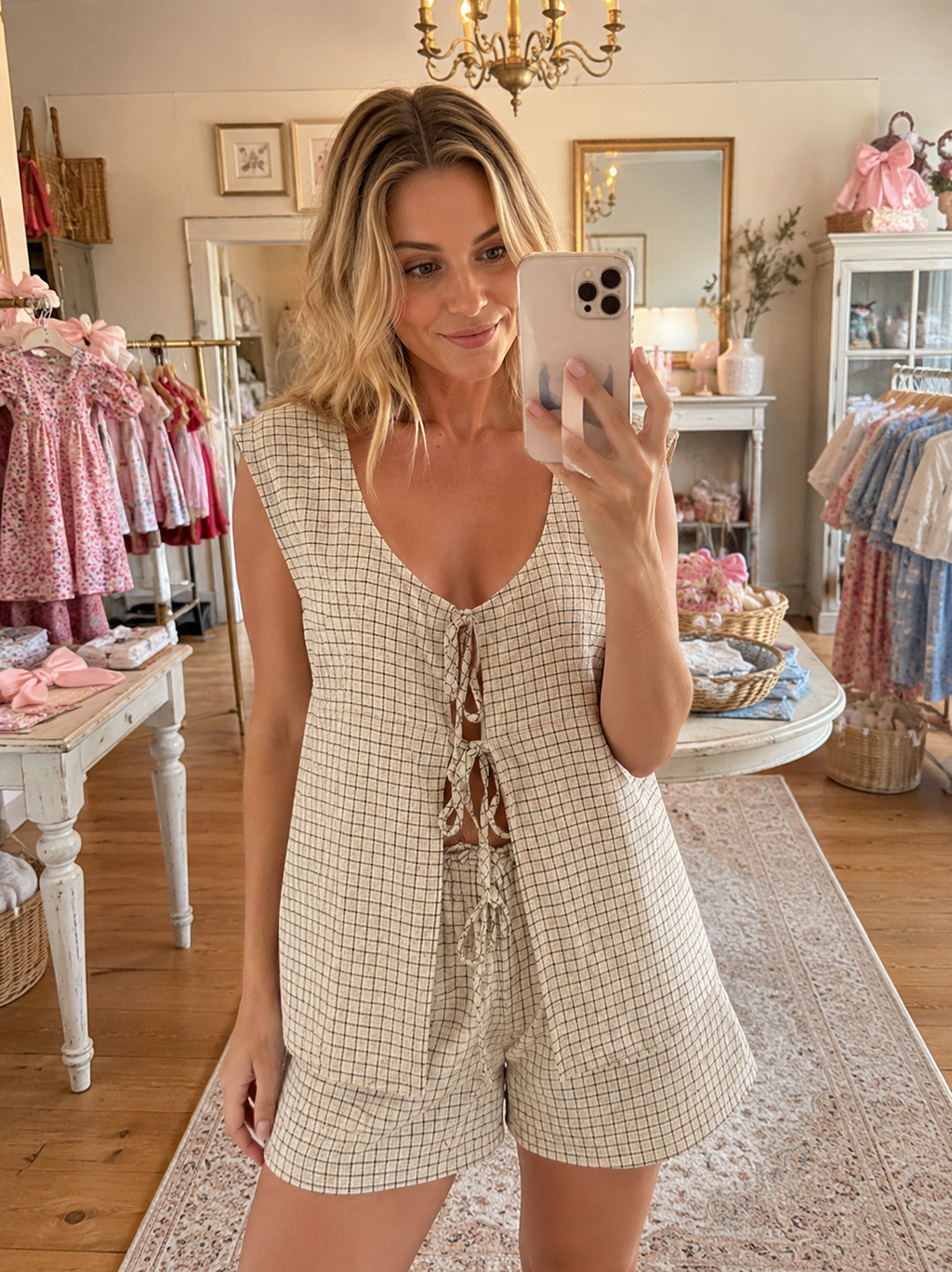 Beach Drawstring Shorts & Short-Sleeve Top Set
